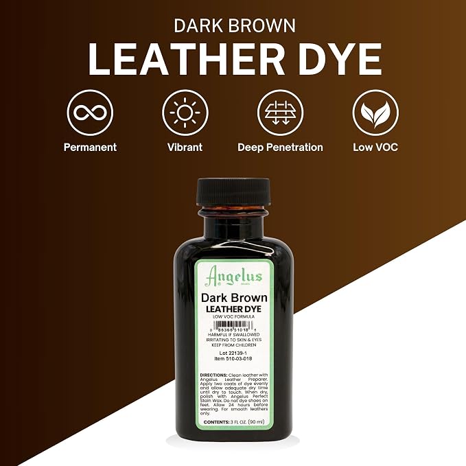 Angelus Leather Dye - Flexible Leather Dye for Shoes, Boots, Bags, Crafts, Furniture, & More 3oz, Dauber Included (Dark Brown)