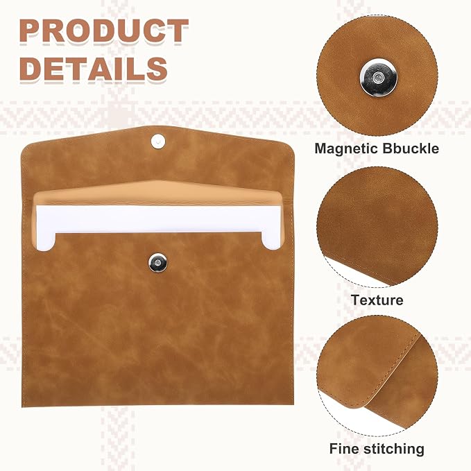 PATIKIL 2Pcs PU Leather File Folders, 13x9 A4 Document Holder Waterproof Envelope Folder with Snap Closure, Portable Portfolio Organizer Case for Paper Receipt, Brown