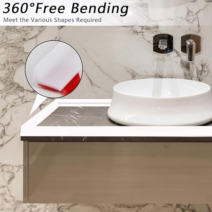 39 Inch Shower Threshold Water Dam, Silicone Barrier Shower Door Bottom Seal Strip, Self Adhesive Waterproof Barrier, for Kitchen Countertop Sink, Cooktop, Bathroom（White）