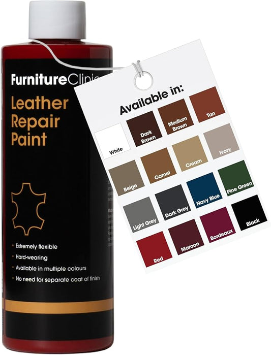 Furniture Clinic Leather Repair Paint | 2-in-1 Seal and Color | Use on Scratches, Tears, and Holes in Car Seats, Furniture | Quick and Easy Leather Repair Kit for Furniture (Red, 500ml / 17oz)