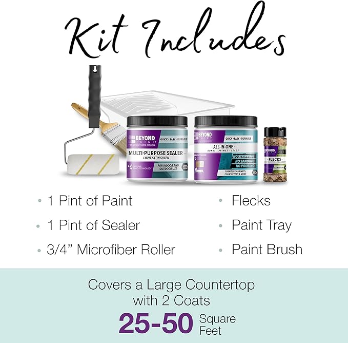 Beyond Paint Countertop Makeover Kit with Paint, Sealer, Flecks and Tools for Countertops, Bright White