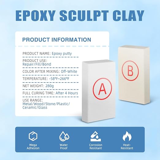 Epoxy Putty 10oz High Strength Filler Metal Wood Tile Ceramic | Strong bonding, fast cure, fits metal wood tile ceramic, moldable sculpt fill clay, waterproof putty stops leaks permanently