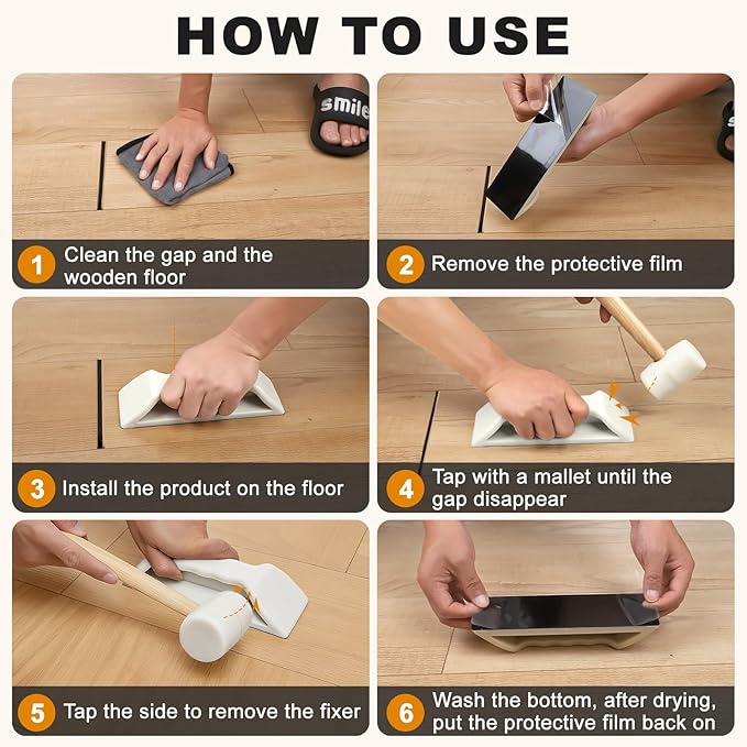 Floor Gap Fixer Tool – LVP Flooring Gap Fixer Kit,Low-Noise Nylon Mallet & Plank Grabber with Washable Pads for Laminate/Hardwood Floor Repair