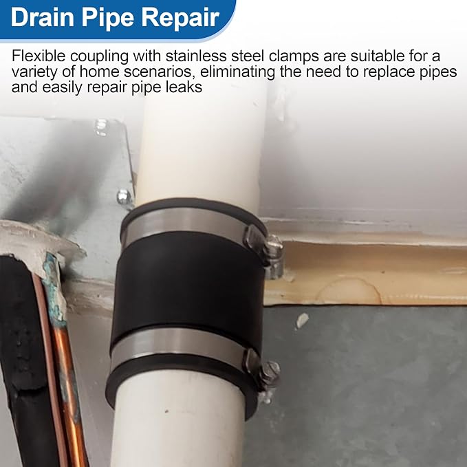 Flexible PVC Pipe Coupling Connector Replacement, for 1-1/2" Nominal Pipes, 1.9" ID Flexible PVC Condensate Pipe Coupling with Stainless Steel Hose Clamps, Schedule 40 Pipes Connector