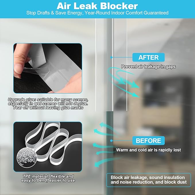 Weather Stripping Door Seal, 40 Feet Gap Seal for Frame and Gaps Draft Stopper,Glass Shower Door Sweep Tape (Width 45mm)