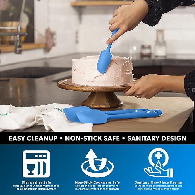 DI ORO Mini Spatula - Small Spatulas Silicone Heat-Resistant up to 600°F - Silicone Kitchen Scraper for Baking & Cooking BPA Free - Mixing Spatula Dishwasher Safe - Nonstick Cookware Safe (Blue)