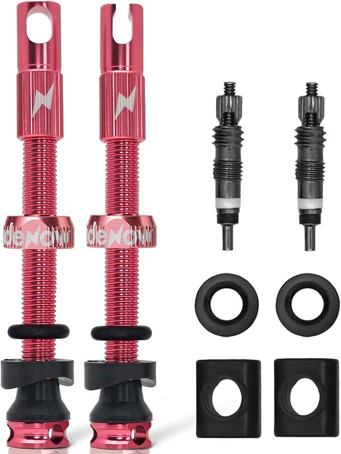 RideNow Tubeless Presta Valve Stems, 45mm Super Light Alloy Presta Tubeless Valve Stem Kit with Valve Core Remover Tool and Valve Stem Caps, Multiple Color and Size Options(Pair), Pink
