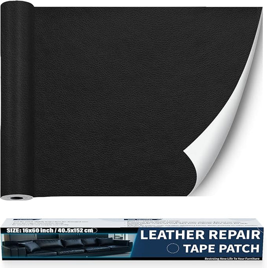 Zenyao Leather Repair Patch Tape - Self Adhesive Leather Repair Kit for Car Seat Furniture, Heavy Duty Vinyl Repair Patch for Couch Sofa, Waterproof for Rips Scratches Tears, 16x30 Inch Roll, Black