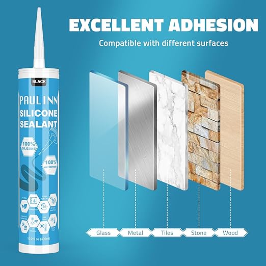 PAULINN 4 Pack Black Silicone Caulk Waterproof 100% Silicone Caulk for Kitchen & Bathroom