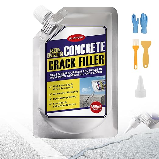 Self-Leveling Concrete Crack Filler – High Elasticity Waterproof Cement Sealant, 17.7oz Fast-Drying DIY Outdoor Concrete Joint Repair Seal Glue for Driveway, Sidewalk, Patio, Garage Floor - 1Pack Gray