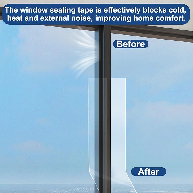 2 Rolls Window Seal Strip, 2 Inch x 33 FT Air Conditioner Window Seal Residue, Clear and Waterproof Weather Stripping Tape for Doors Windows and Shower Glass Gaps Bathroom