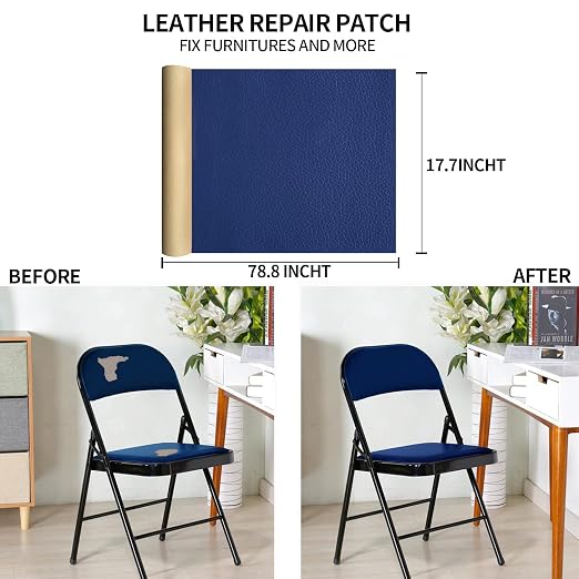 Oversized Leather Repair Tape, Adhesive Repair for Leather,17.7 x 78.8inches, for Sofas, car Seats, Furniture, Bags, Jackets, Armchair Tear Repair Patches (Royal Blue)