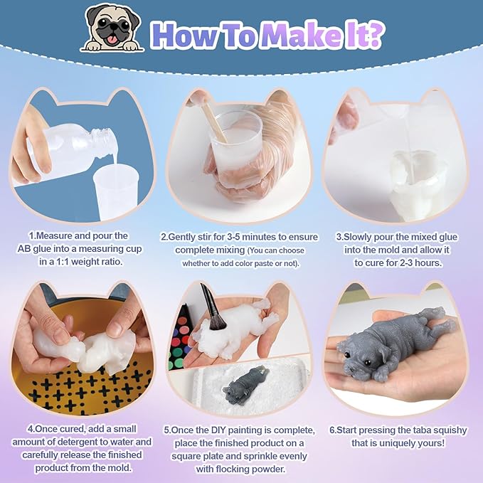 DIY Taba Squishy Kit - Make Your Own Squishies with Animal Molds and 1:1 AB Liquid Silicone Gel (14oz)