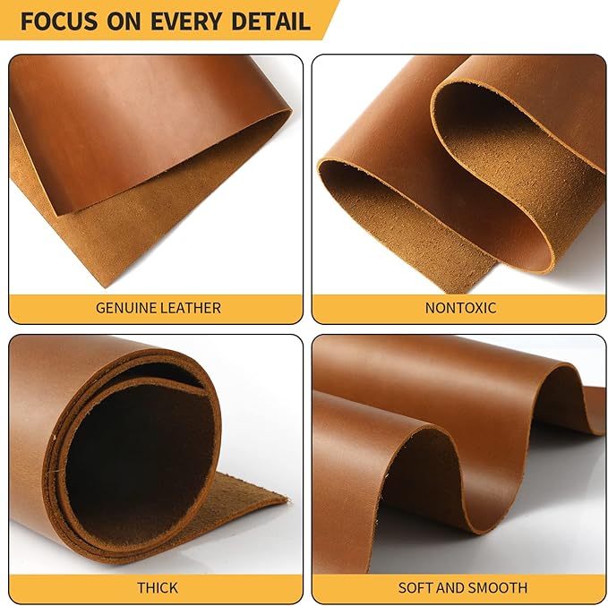 RingSun Bourbon Brown Genuine Leather Sheets for Craft (2mm), Full Grain Leather for Tooling Craft Sewing(6''X12'', Bourbon Brown)