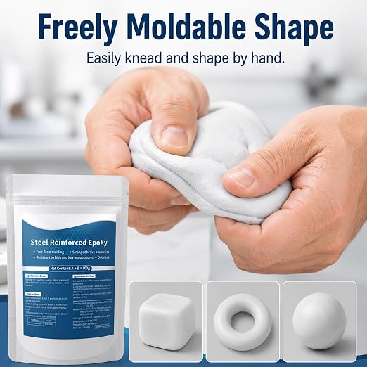 Steel Reinforced Epoxy Putty,Strong Clay Iron Adhesive,Waterproof 2-Part Repair Clay,High Strength Epoxy Clay,Multi-Purpose Filler Putty for Cracks Holes Pipes, Drillable Sandable Paintable (2PCS)