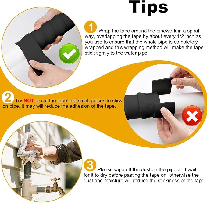 DEMEDO Pipe Insulation Tape, Pipe Wrap Insulation Foam Tape Self Adhesive, Outdoor Water Pipe Insulation Roll for HVAC, AC Line Insulation, 6 inch x 16.5 FT Heat Tape for Water Pipe, Black