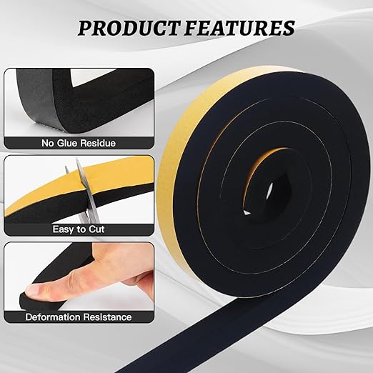 High Density Foam Tape 1" x 3/4" x 13Ft, Self Adhesive Weather Stripping, Waterproof Heat Resistant Seal Strip for Doors, Windows, Cars, Pipes, Easy to Cut & Install