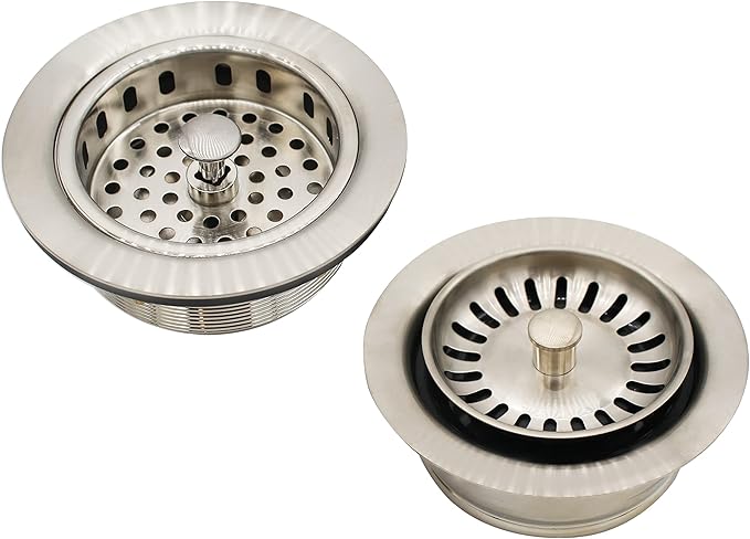 Westbrass CO2165S-07 COMBO PACK 3-1/2" Post Style Large Kitchen Sink Basket Strainer and Waste DisposalDrain Flange with Basket Strainer, Satin Nickel