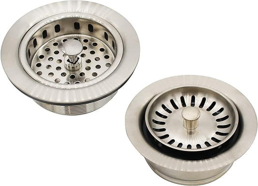 Westbrass CO2165S-07 COMBO PACK 3-1/2" Post Style Large Kitchen Sink Basket Strainer and Waste DisposalDrain Flange with Basket Strainer, Satin Nickel