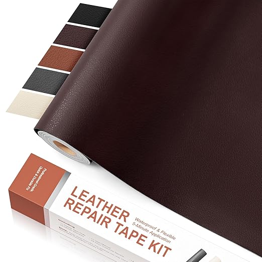 15.7 x 78.7in Dark Brown Leather Tape, self-Adhesive Leather Repair Patch, for car seat Repair, Vinyl Repair kit, Suitable for Sofas, Furniture, Seats,Strong Adhesive Leather Repair Tape