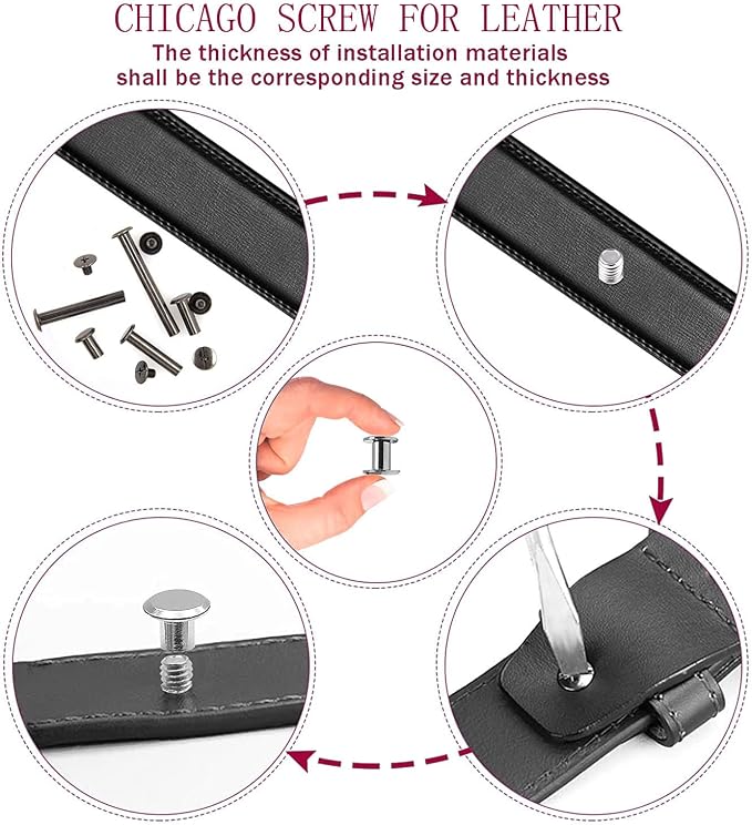 100 Pcs (50 Pair) Gun Black Phillips Chicago Binding Screws Assorted Kits,6 Sizes of Flat Head Rivet Hollow Binding Screws Posts, for Leather Saddles Purses Belt Repair（M5x5/10/15/25/35/45）