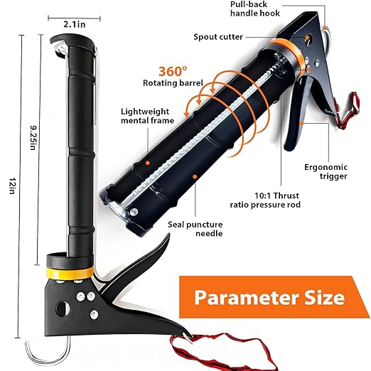Caulk Gun Kit - Smooth Silicone Caulking Tools The Smarter Way to Seal & Repair - Professional Caulk Gun Set with Glide & Comfort Grip/Heavy-Duty Metal/Plastic for Flawless DIY