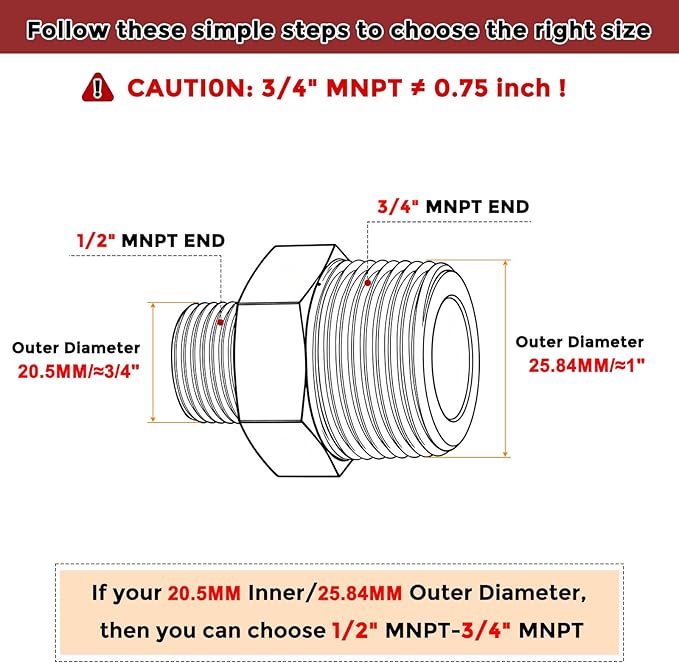 Pack of 2, 3/4" MNPT To 1/2" MNPT Solid Brass Hex Nipple Hose Connectors W/Sealing Tapes, Male Pipe Adapter for Pipe Leak Repair, Bathroom Remodeling, Tool Extension, Compression