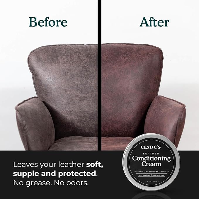 Clyde's™ Leather Conditioning Cream | All Natural, Non Toxic Formula | Restore & Repair Sofas, Car Seats, Shoes and More