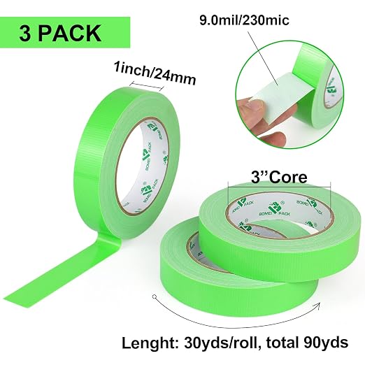 BOMEI PACK Heavy-Duty Duct Tape, Green1 inch by 30-Yard,3-Pack, Great for General-Purpose Use, Home Repairing, DIY Work, Auto Repair & Outdoor Activities