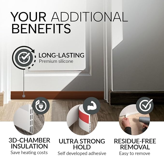 Vellure® Door Draft Stopper for Bottom of Door - Premium Door Sweep for Bottom of Door/Weather Stripping Door Seal (Save Energy – installs Quickly and Easily) Door Strip Ideal for (5, Brown)