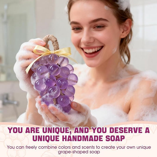 Soap Making Kit for Adults, Grape Soap Complete, Melt and Pour Soap Making Supplies, Contains Mould Soapbase Essential Oils Fragrances and Dried Flowers for Beginners and Mother's Day