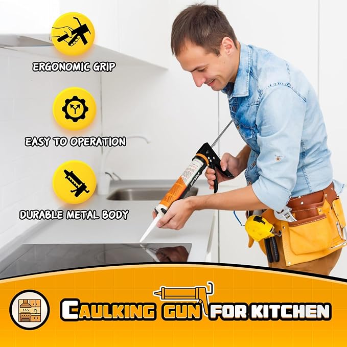 DIYSELF Caulk Gun Kit 9 Pack Professional Caulking Gun Caulk Remover Tool Kit Silicone Gun Sealant Finishing Tool Grout Scraper Hand Caulking Gun No Drip for Bathroom Kitchen Window Sink Tile Sealing