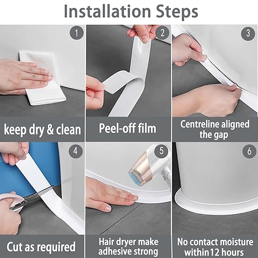 Waterproof Caulk Tape - Self Adhesive Toilet Sealer for Bathroom, Bathtub & Floor Wall Edge Protection