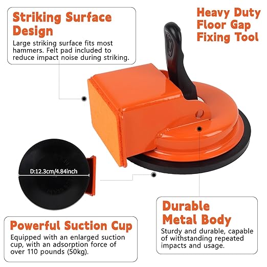 Heavy Duty Floor Gap Fixer Tool, Plank Grabber with Suction Cup(D: 4.84 Inch), Flooring Gap Repair Tool for Wood, Tile, Vinyl, Laminate Flooring Tools, Ideal for Smooth Surfaces of 5 Inches and Above