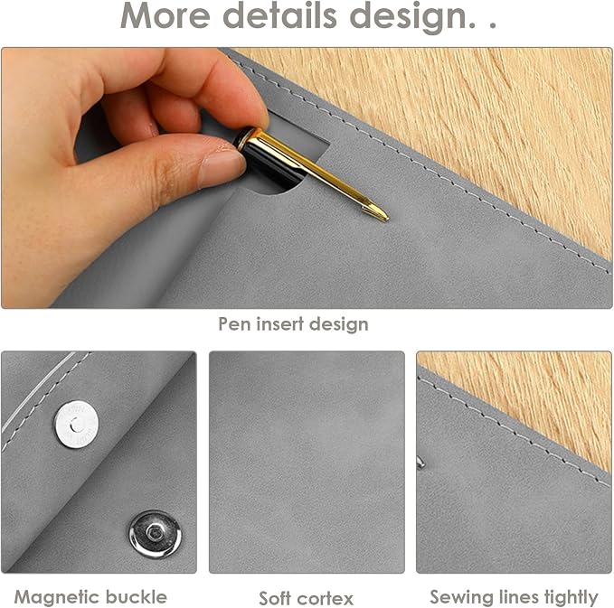 PU Leather Document File Folder,Thin A4 Folder Envelope File Organizer Storage Bag, Receipt Contract Case with Magnetic Closure (Grey)