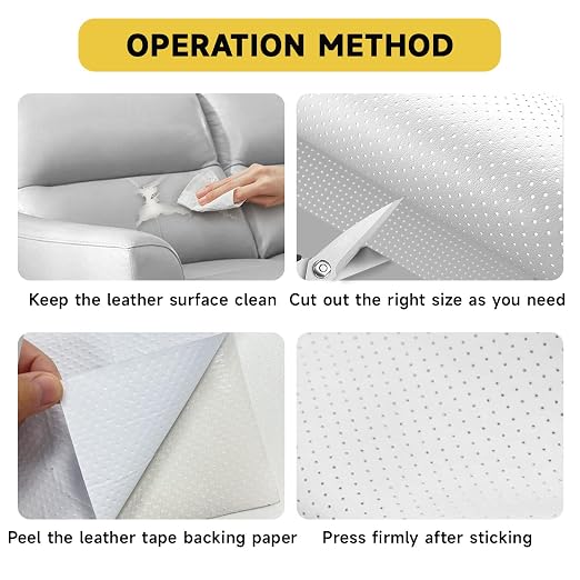 Leather Repair Patch, Breathable Perforated Strong Sticky Self Adhesive Repair Patch, DIY Leather Patches for Couches, Furniture, Sofa, Car, Chair (White 8x12inch)