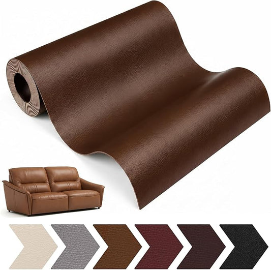 Leather Repair Patch, 17 x 79 Inch, Self Adhesive Leather Repair Tape, Large Vinyl Patch Kit, Vinyl Repair Tape, for Couches, Car Seats, Chairs, Furniture (Brown)