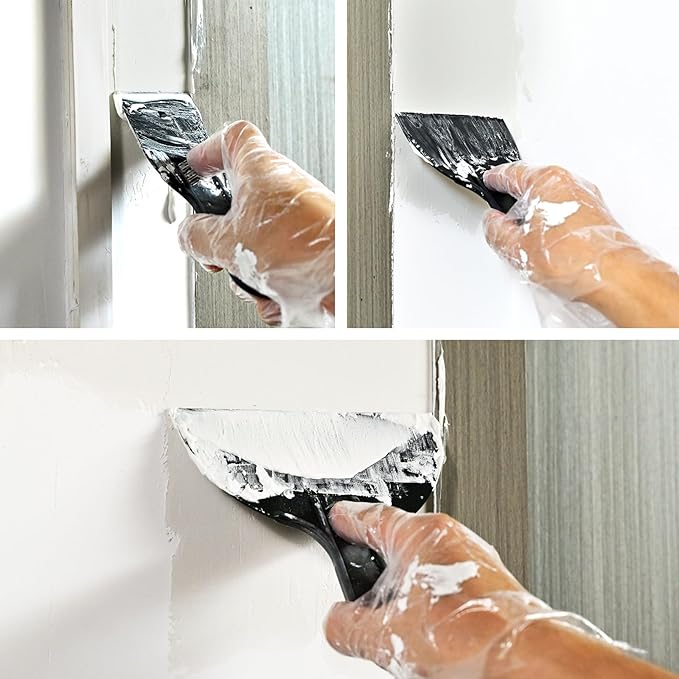 Plastic Putty Knife Set – 3 Pack 2" 4" 6" Flexible Scrapers – Spackle Knives & Paint Scraper Tools for Drywall Repair, Painting, Patching, Caulking, with 3 Pairs of Gloves