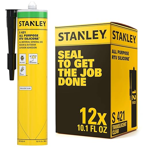 Stanley S421 All-Purpose RTV Silicone Sealant (12 x 10.1 fl.oz.) – 100% Waterproof Translucent Caulk | Industrial-Grade Silicone for Kitchen, Bathroom, Shower, Window, Door, Indoor & Outdoor Use