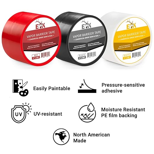 ELK Vapor Barrier Tape - 4” x 180ft - PE 7mm Polyethylene Seam Tape - Moisture Barrier Seam & Seal for Crawlspace Encapsulations & Waterproof Marine Tape - Red
