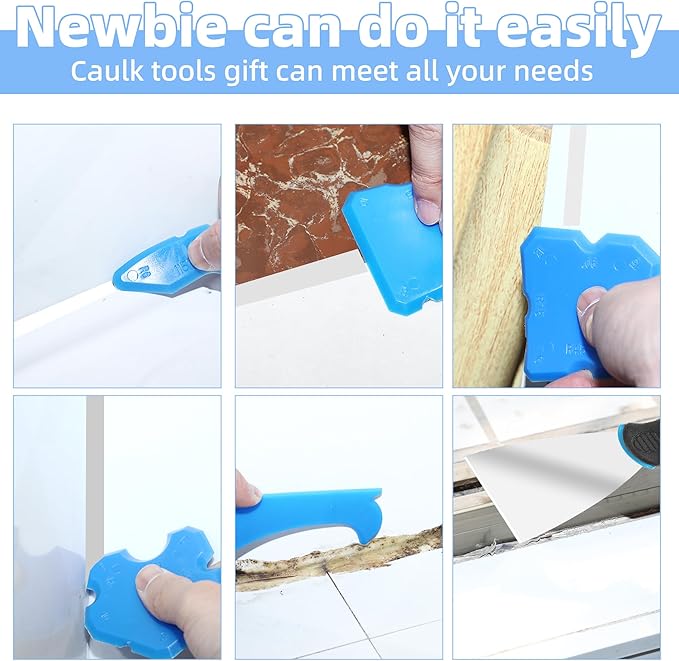 Professional Caulk Guns, Heavy Duty Caulking Gun,Thrust Ratio 14:1,No-drip Rotating Barrel,10OZ Silicone Sealant gun, Come with Putty Knife,Caulk Finishing,Smoothing&Grout Removal Tool Kit