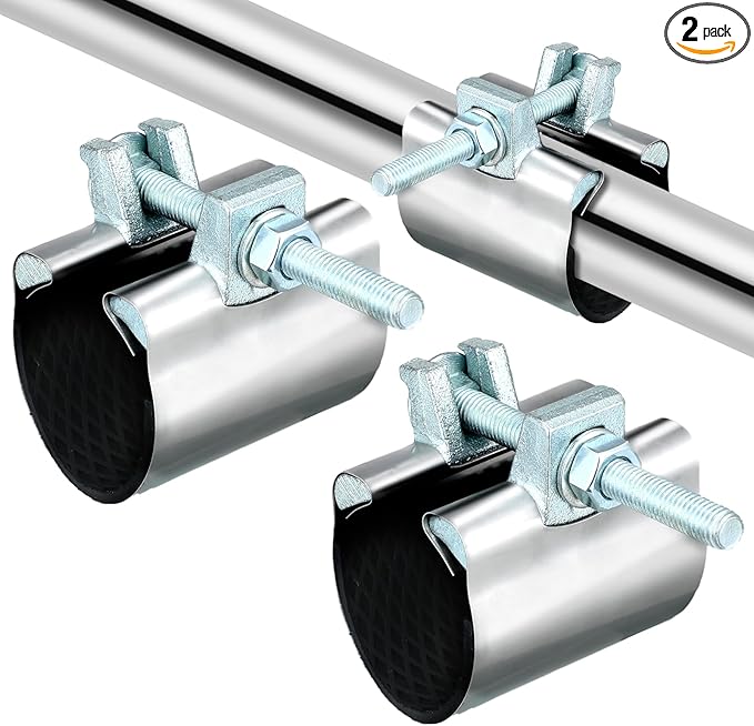 Tandefio 2 Pcs IPS Pipe Repair Clamp 304 Stainless Steel Pipe Clamp Patching and Repairing Leaky 3 Inch Length Suitable for Coppe Galvanized Steel(1-1/2 Inch)