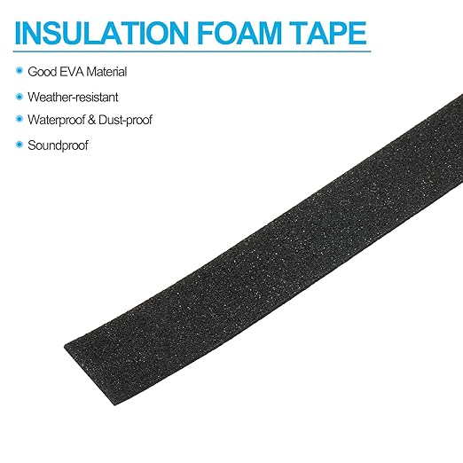 PATIKIL 5/8" W x 3/64" T x 16.4Ft EVA Single Sided Foam Tape, 2Pcs Multipurpose Sealing Strip Foam Waterproof Weather Stripping Foam Sealing Foam Strips with Adhesive for Door, Black
