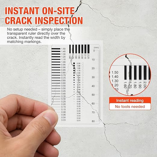 Concrete Crack Width Ruler, Clear Crack Width Gauge High-Precision Measurement Tool for Precise Inspection of Surface Defects (3 Piece)