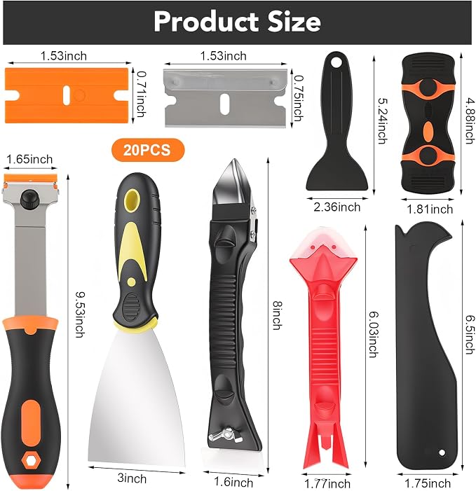 Caulk Gun Kit, Caulking Gun and Caulk Remover Tool with Razor Blade Scraper Plastic Razor Blades for Kitchen Bathroom Window Caulking Removal and Sealant Caulking