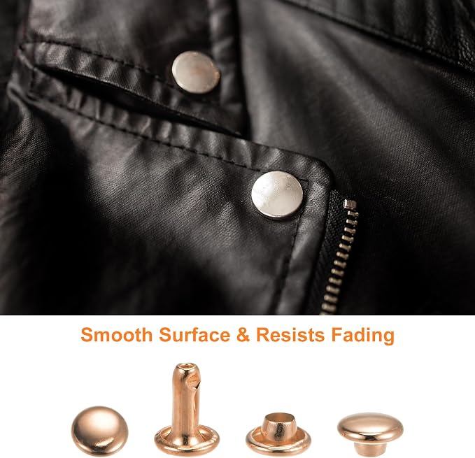HARFINGTON 100 Sets Leather Rivets 12 x 8mm Metal Double Cap Rivet Snaps Studs Fasteners with 3pcs Setting Tools Rivets for Leather Craft DIY Repair Decoration, Light Gold Tone