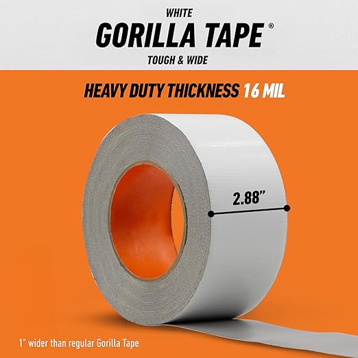 Gorilla Tape Tough & Wide, White Tape, 2.88" x 25 yd (Pack of 1) - Heavy Duty and Weather Resistant for Indoor or Outdoor