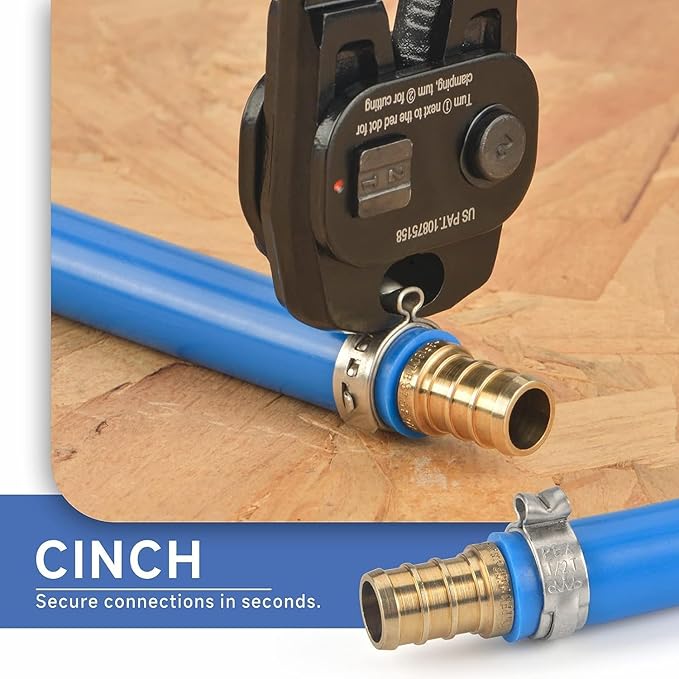 iCRIMP Ratchet Cinch Tool with Removing Function for 3/8 to 1-inch Stainless Steel Clamps and 20pcs 1/2-inch PEX Clamps and 12pcs 1/2-inch Pex Fittings