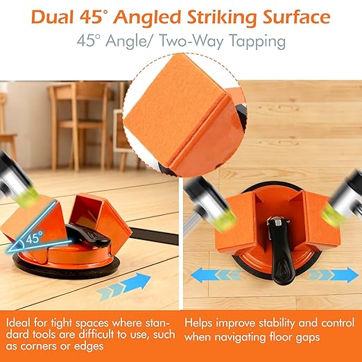 Floor Gap Fixer Tool with 45° Striking Surface, Heavy Duty Floor Gap Repair Tool, Enhanced Vacuum Suction Cup Complete Laminate & Vinyl Flooring Repair Kit with 6 Reusable Sticky Pads and Slot Cutter
