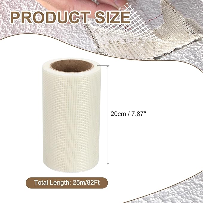 PATIKIL Drywall Repair Mesh Tape, 8 inch x 82 ft Fiberglass Repair Patch Self-Adhesive Dry Wall Joint Tape 8 Mesh Wall Hole Crack and Seam Patch, White